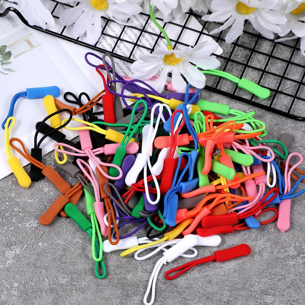 120 Pcs Zipper Pull Replacement, Strong Cord Fixer Zippers Pulls Multicolor