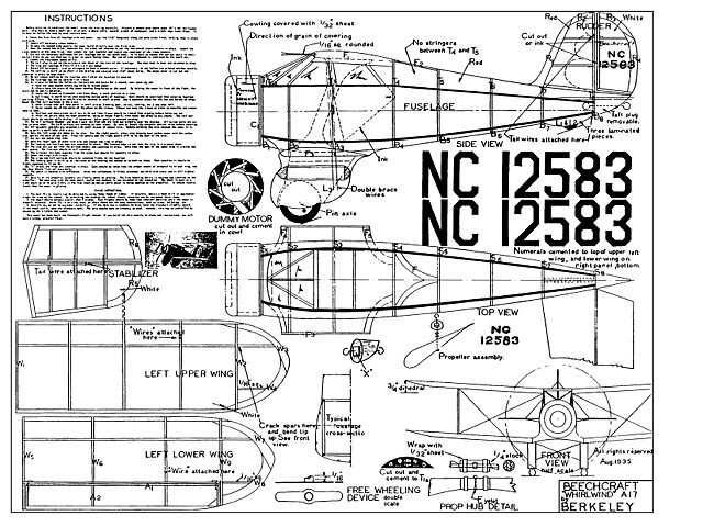 Beechcraft Staggerwing 20" WS RC Model Airplane Plans Templates PDF on USB