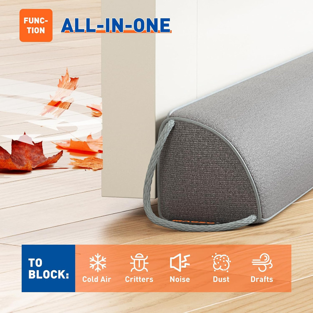 Door Draft Stopper 36 Inch Weighted Triangular Snake Winter Gray