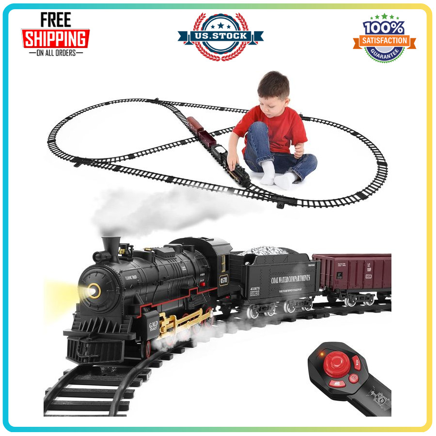 Train Set with Remote Control ,Electric Train Track Around ,Light & Sounds