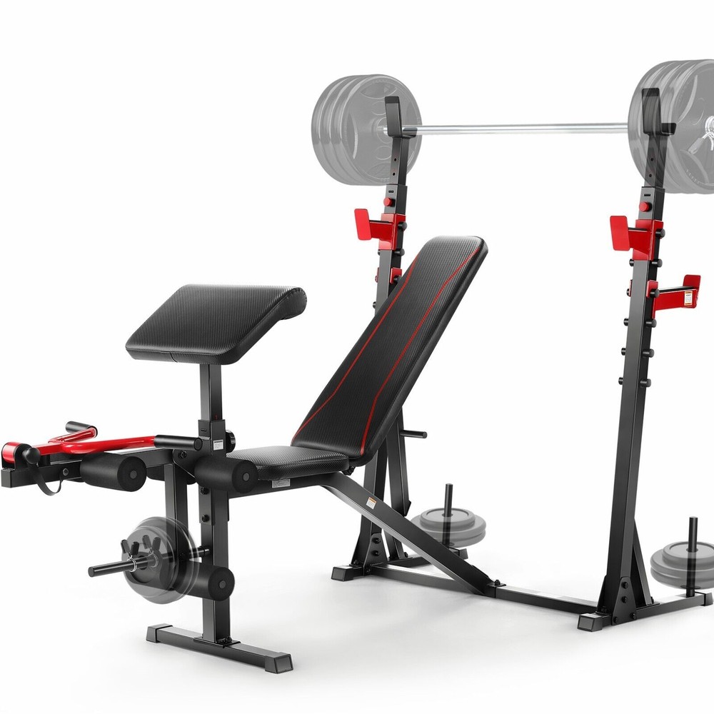 900LBS Multi-Purpose Adjustable Weight Bench Workout Bench Set with Barbel Rack