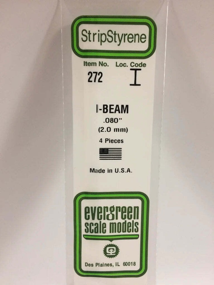 Evergreen Scale Models 272 Styrene I-Beam .080" (4 Pack)