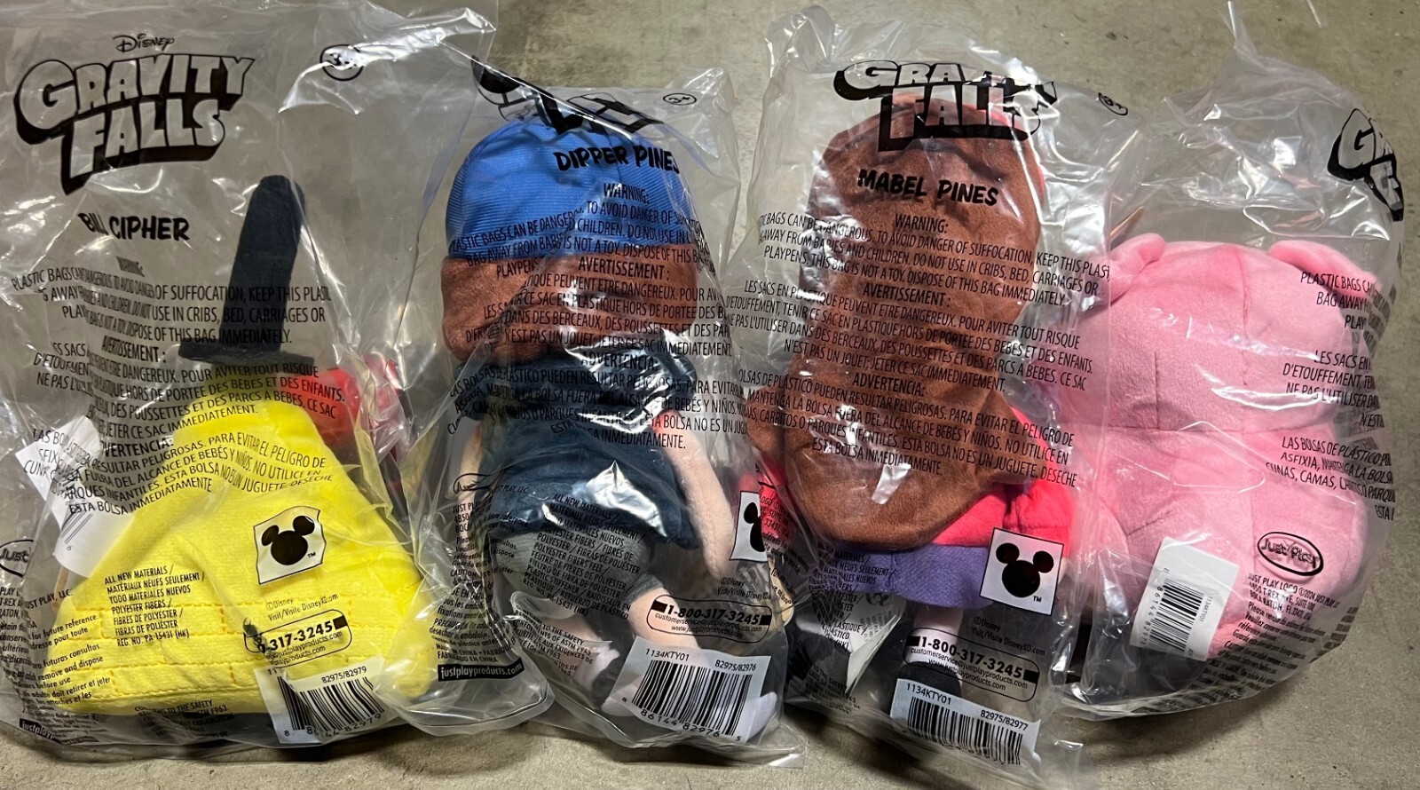 4x GRAVITY FALLS 8" PLUSH COMPLETE SET DISNEY AUTHENTIC BILL CIPHER NEW IN BAG