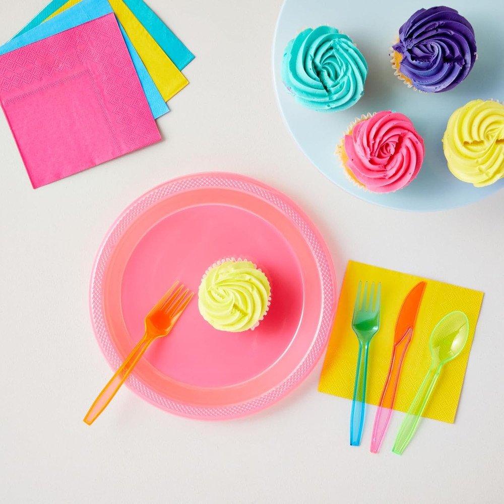 Juvale Neon Plastic Silverware Set - 216 Pieces, Multicolor - Forks, Spoons & Kn