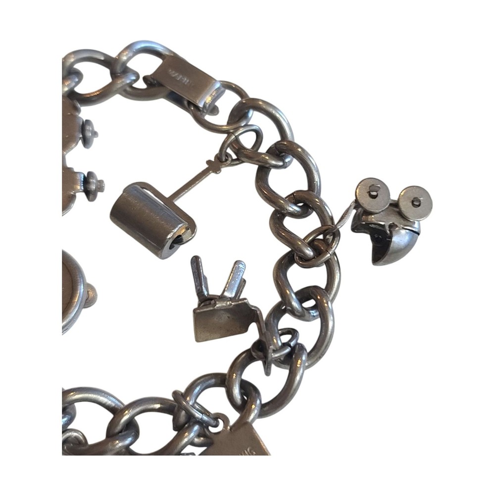 Vintage Marin Silvertone Charm Bracelet 8" Signed1940's