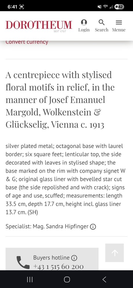 Emanuel Josef Margold Centerpiece Stand Lenk Austria c1913 Silverplate