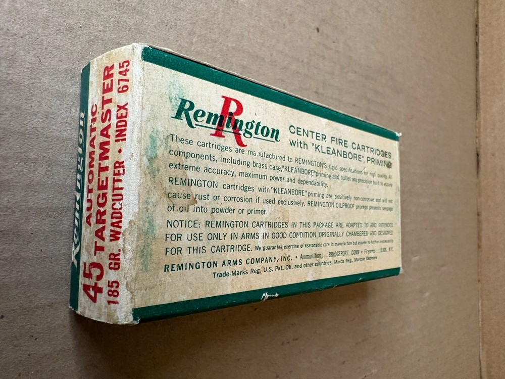 Vintage Remington TargetMaster Kleanbore 45 Auto Empty Ammo Box 185 Gr w/Insert
