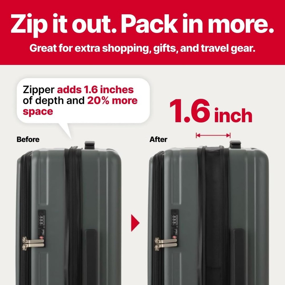 24" Checked Luggage, Front Opening Expandable Hardshell Suitcase with Spinner...