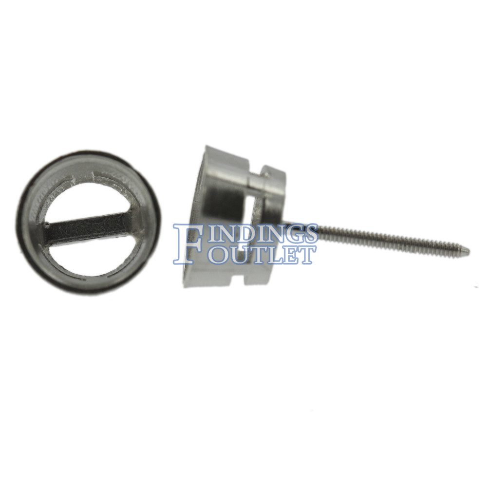 14k White Gold Round Bezel Stud Earring Mounting Setting Screw Back Post