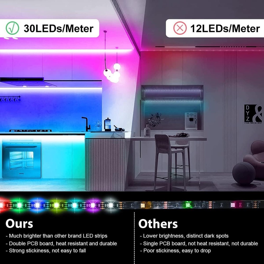 10Ft Rgb Led String Light Kit With Motion Sensor Music Sync Decor 180 Leds