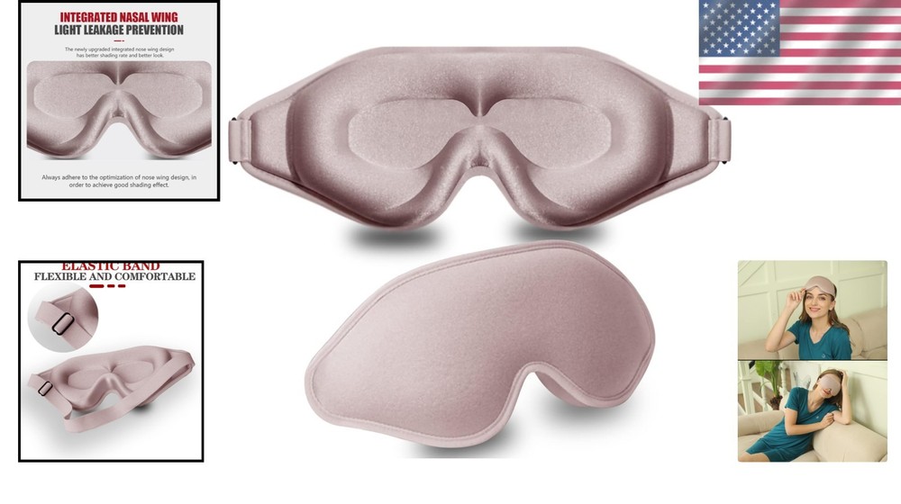 3D Contoured Sleep Mask - 99% Light Blocking, Adjustable & Breathable Pink