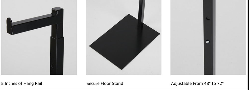Single Costumer Clothing Display Stand Black Valet 72" Garment Rack Adjustable