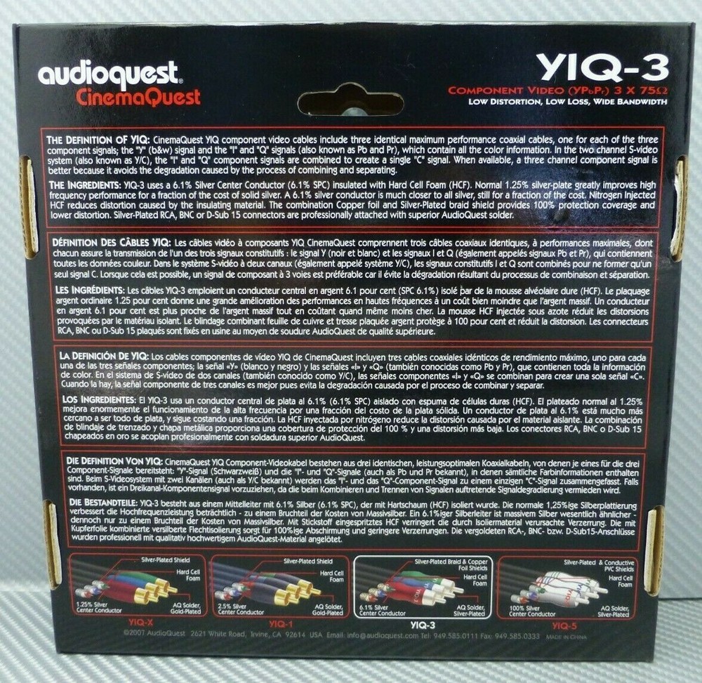 Audioquest YIQ-3 Component Video Cable 1 meter