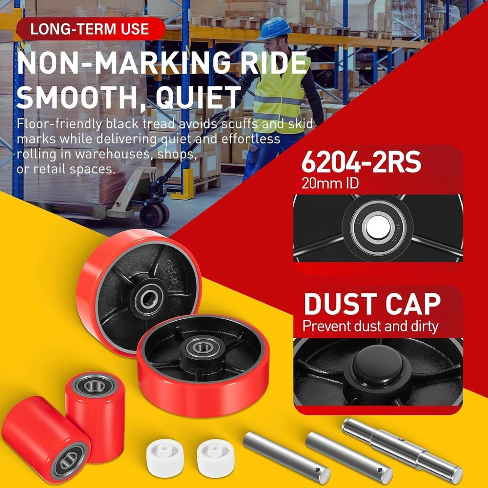 Pallet Jack Full Replacement Kit Steering Wheels 7"x2" Front Load Roller 3"x3.75