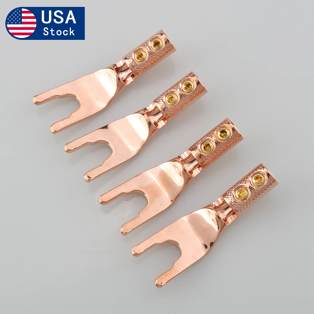 8pcs Pure Copper Y Spade Connector DIY HIFI Speaker Cable Jack Fork Plug