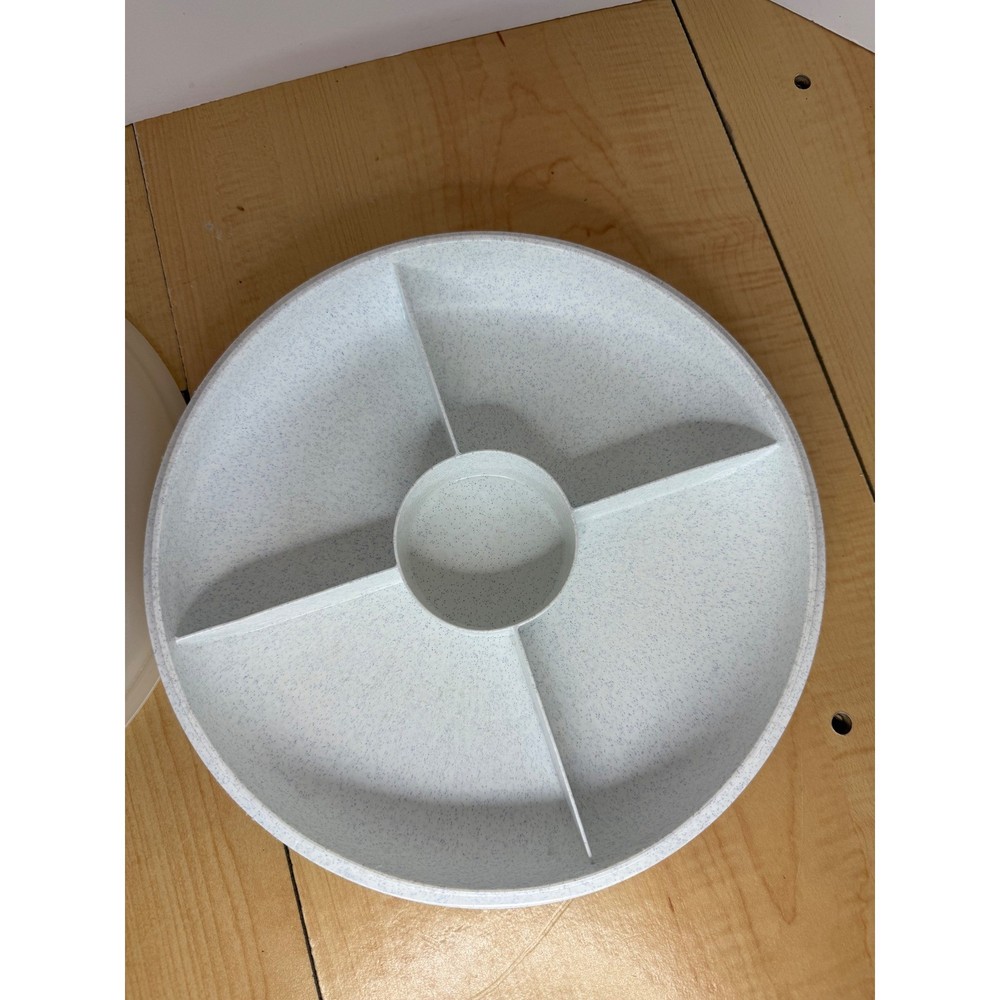 Tupperware Divided Serving Platter with Lid Speckled White Vintage Kitchenware