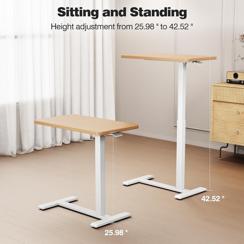 Over Bed Bedside Table W/ Wheels Rolling Height Adjustable Overbed Desk Mobile