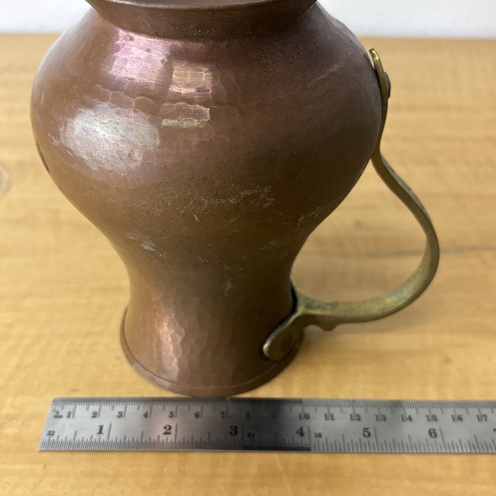 Vintage Brass Handcrafted Hammered Copper Drinking Pitcher Cottage Rustic