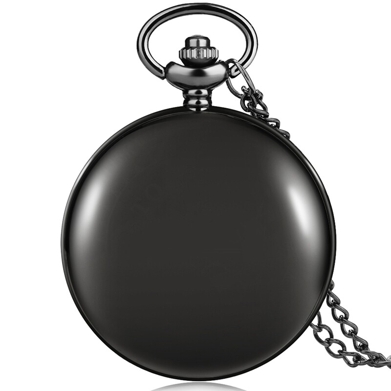 Glossy Black Quartz Pocket Watch Minimalist Design Gift for Graduation/Wedding