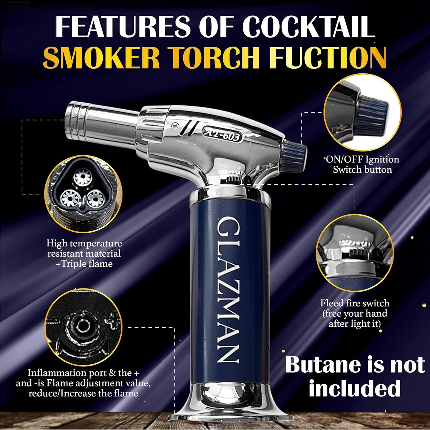 Cocktail Smoker Kit with Torch and 4 Flavors of Wood Chips- Luxury Whiskey Gifts