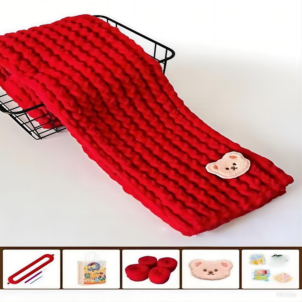 Warm Thick Scarf Knitting Kit - 4pcs Yarn + Knitting Tools + Bear Pattern Acc...