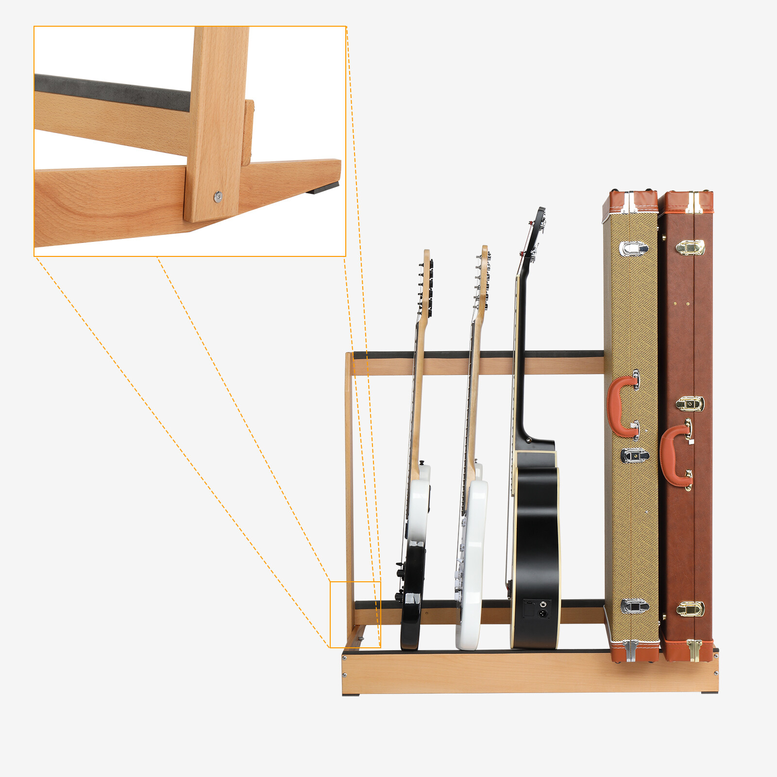 Multiple Guitar Case Rack Stand, Hardwood Folding Guitar Hard Case Stand