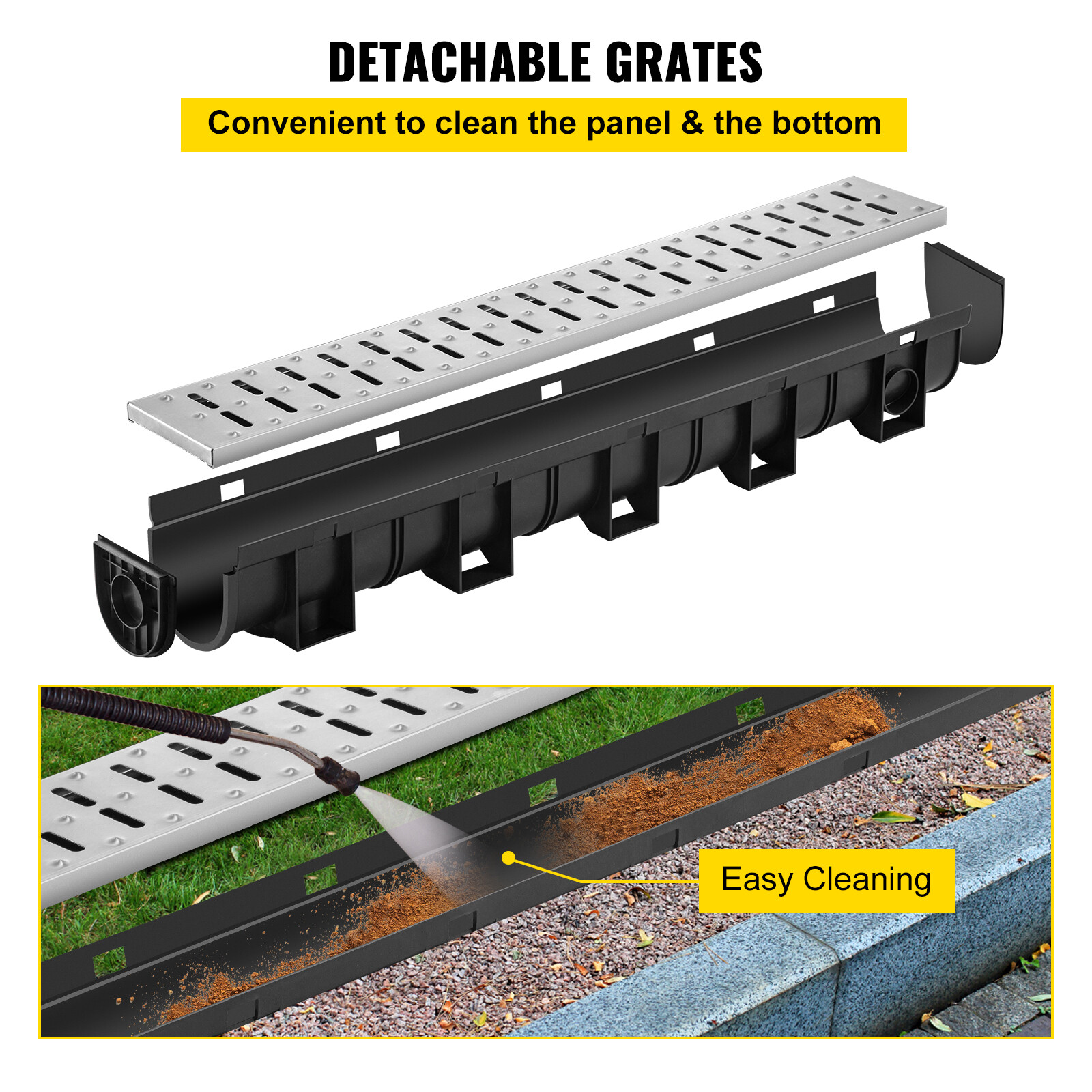 VEVOR Drainage Trench Driveway Channel Drain Kit Metal Grate-5.8"x5.2"-3 Pack