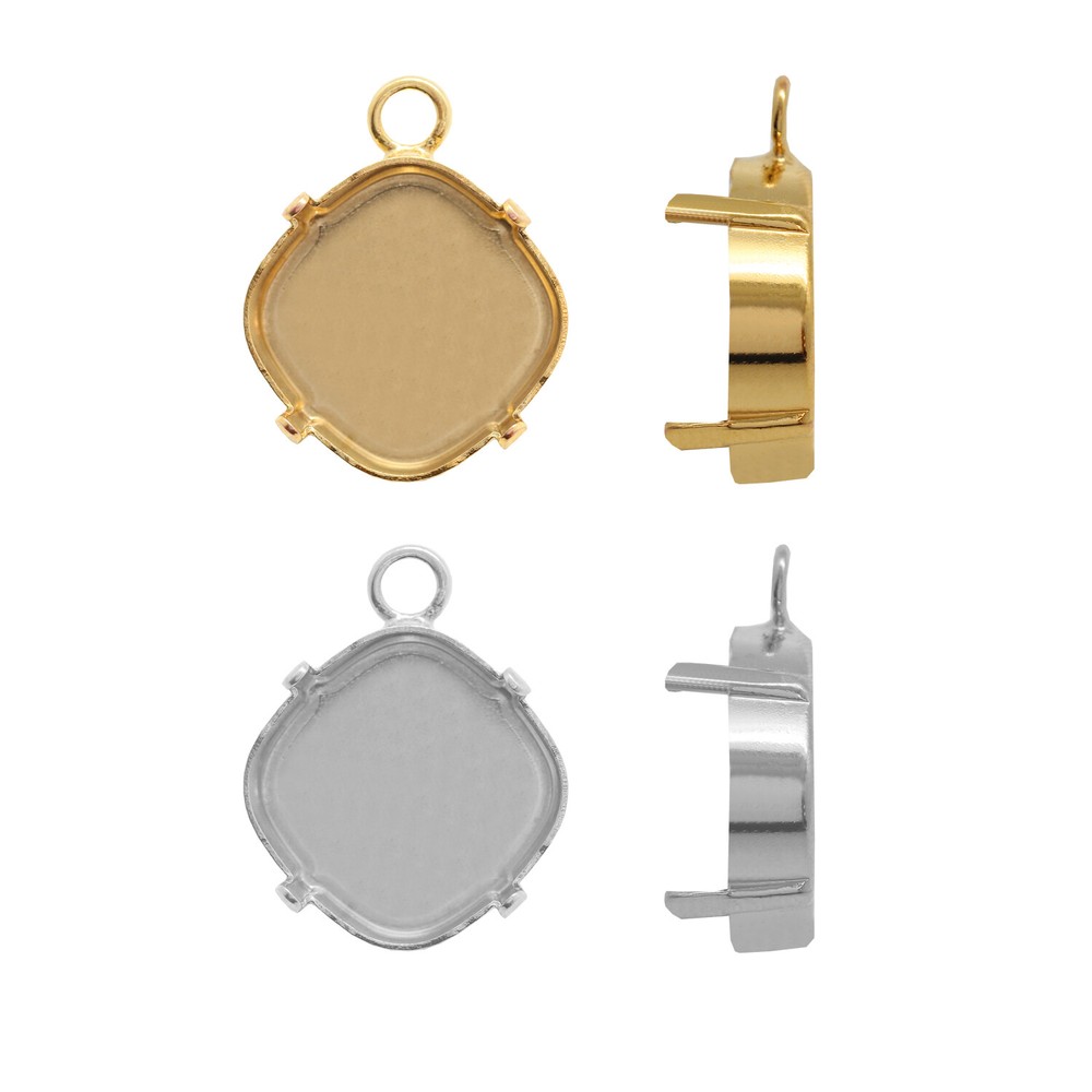 Brass Bail/Base with 1 Loop for Embedding Square Cushion Shape Fancy Crystals