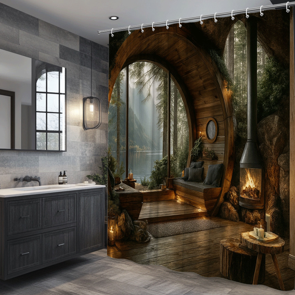 Rustic Cabin Shower Curtain - Nature-Inspired Forest Retreat