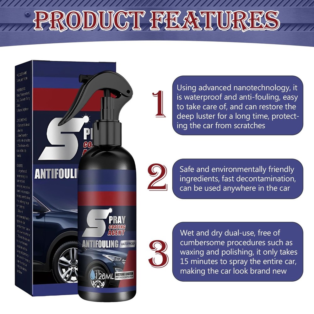 3 in 1 Ceramic Car Coating Spray,Multi-Functional Renewal Agent,High...