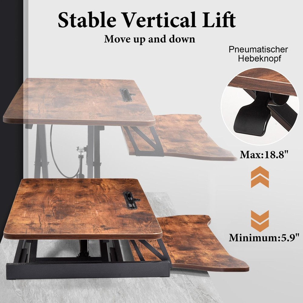 37'' Rustic Home Office Desk Riser Adjustable Standing Desk Converter