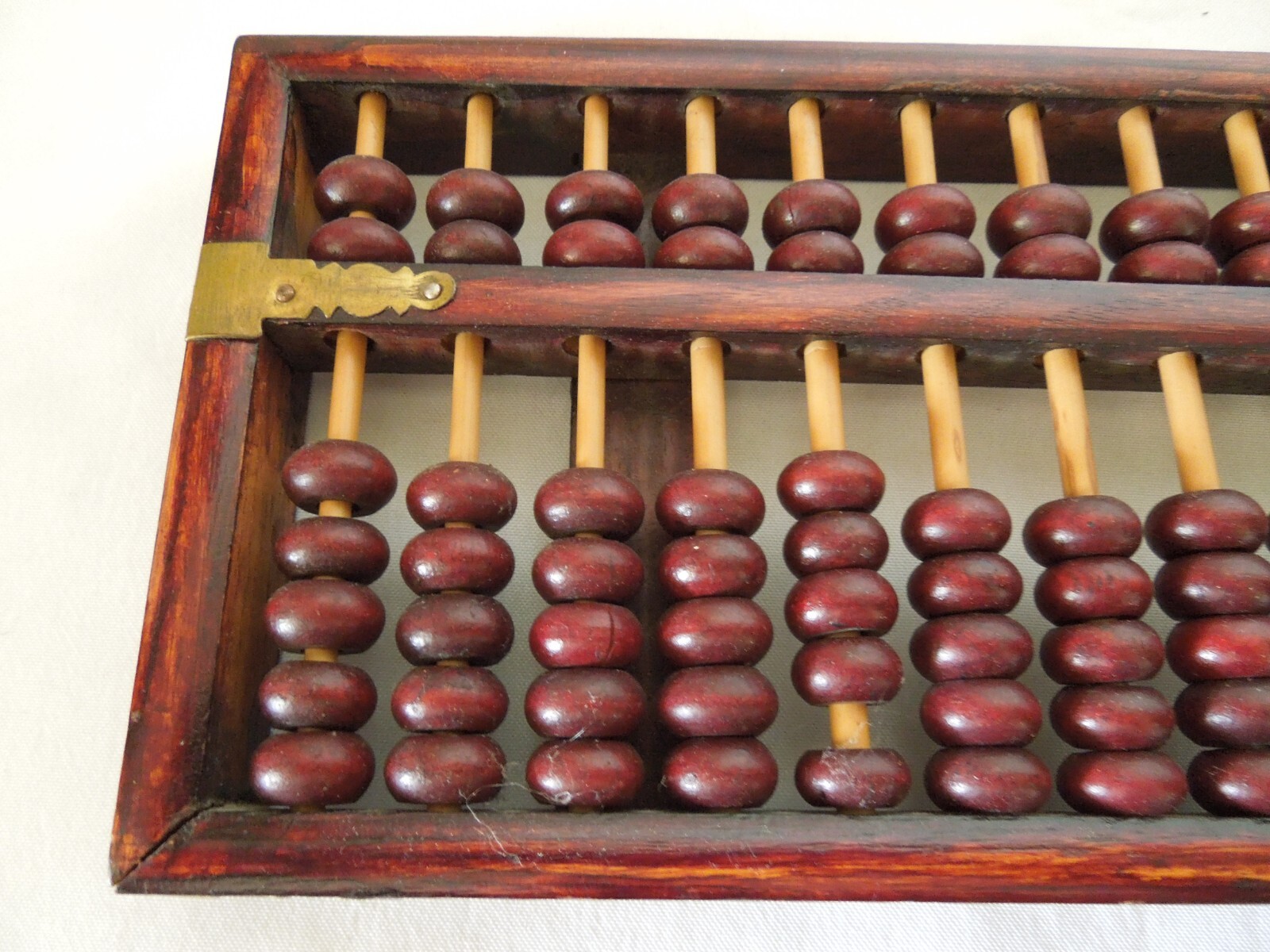 Vintage Chinese Abacus Wood Frame & Beads w/ Brass Hardware 13 Rows 91 Beads