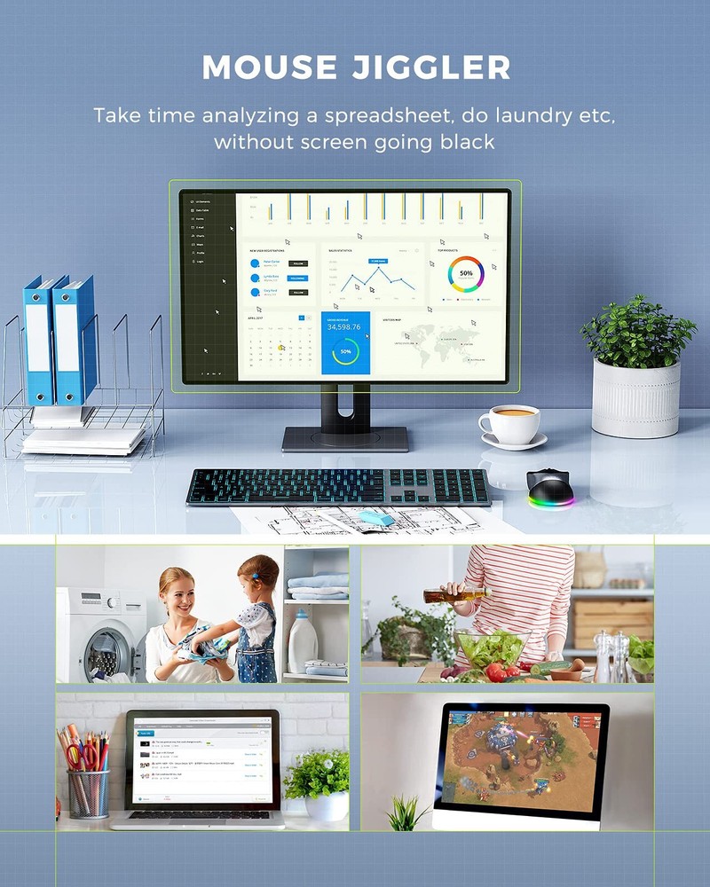 Wireless Mouse Jiggler Mouse for Laptop - LED Mouse Rechargeable Computer Mic...