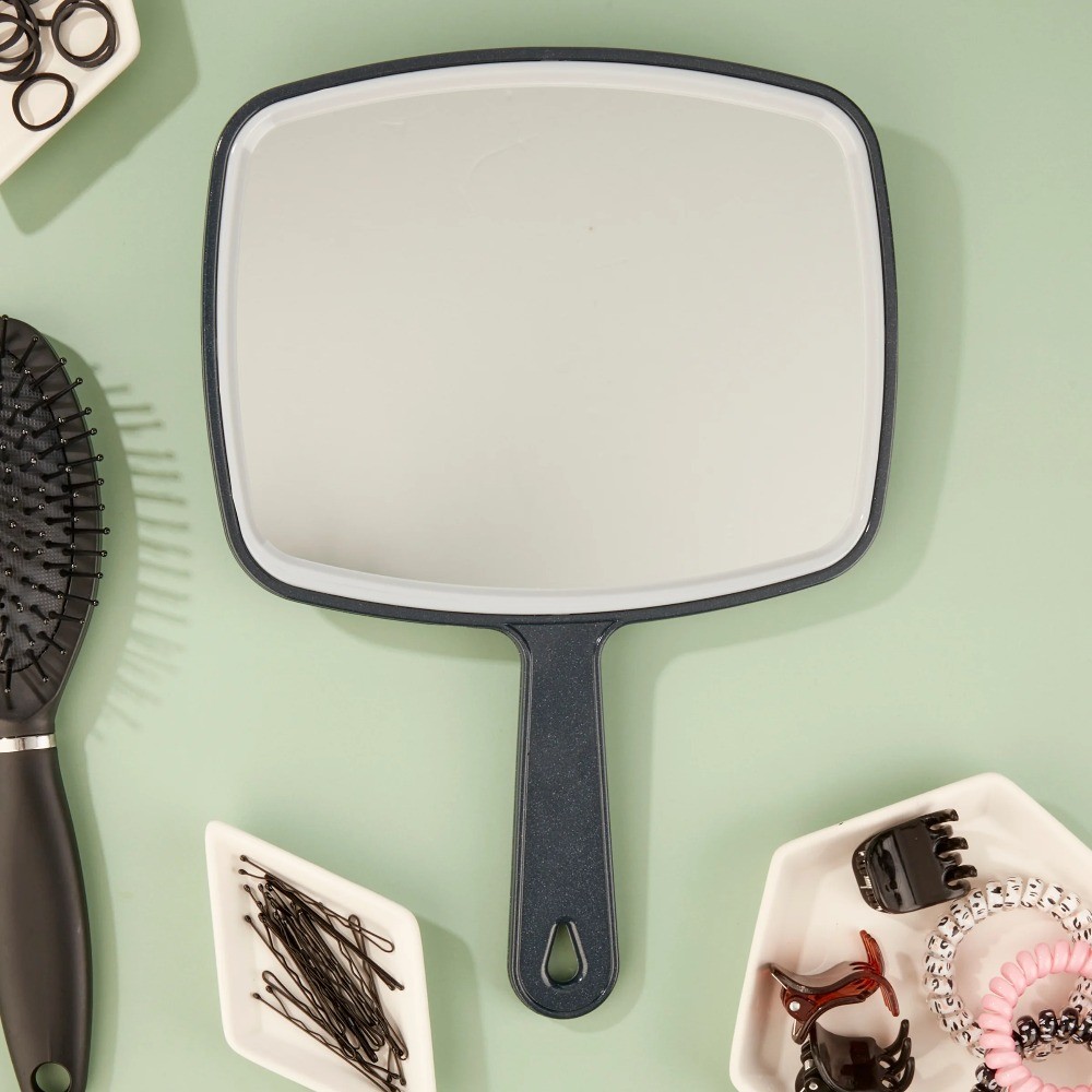 Handheld Mirror with Stand, Black Rectangular Vanity Mirror for Tabletop, 10.6 x