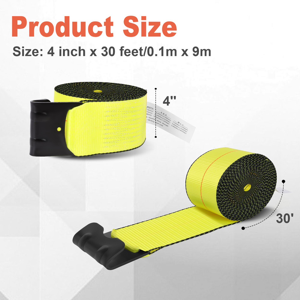 4 Pack Winch Straps, 4" x 30' Heavy Duty Tie Down with Flat Hooks