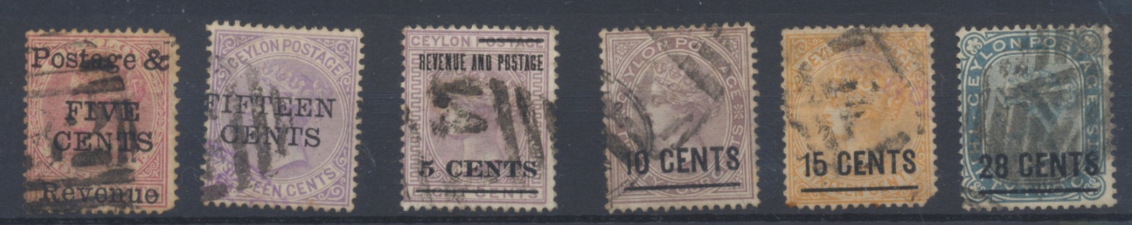 Ceylon Stamps 1885 SG178;186/190 used CV £47.5