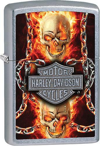 Zippo Windproof Metal Design Fire Lighter - Harley-Davidson Chains Flames