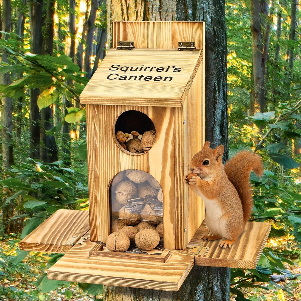 Squirrel Feeder With Standing Panel Wooden Nut Bar For Outside Chipmunk Box