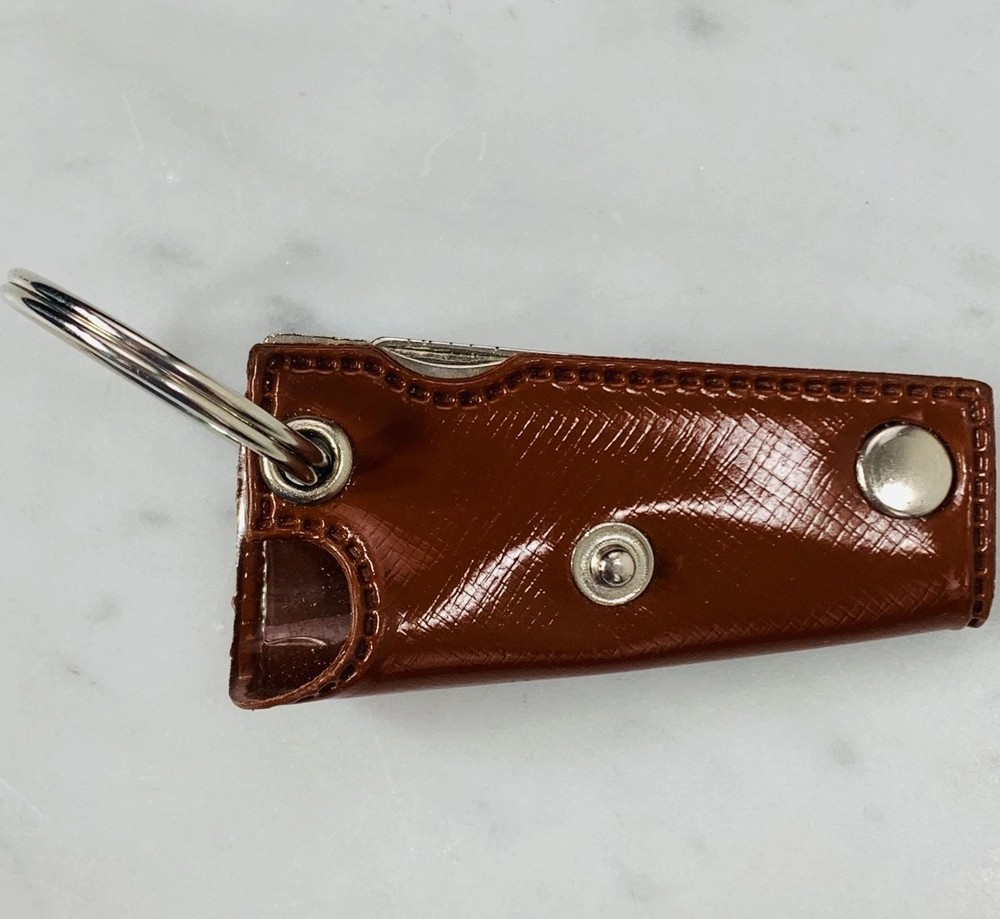 CELOTEX Vintage Multi-Tool Knife File Flat Head Opener Key Ring Leather USA EUC