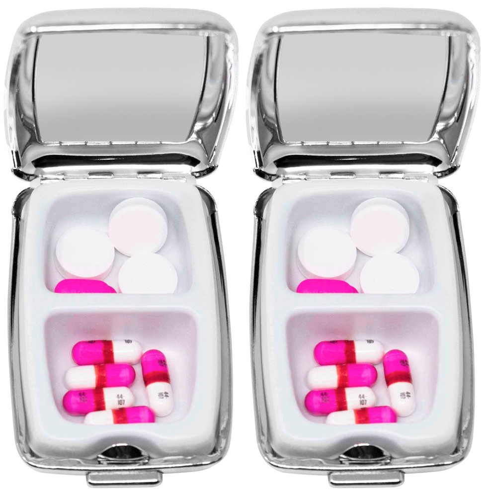 Set of 2 Rectangular Compact Pill Boxes With 2 Compartments