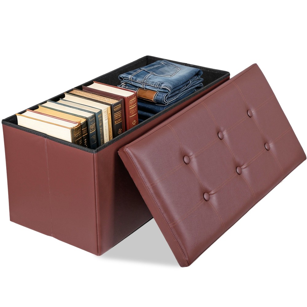 Brown Sturdy Ottomans Foot Bench Foldable Storage Footstools Spacious Organizer