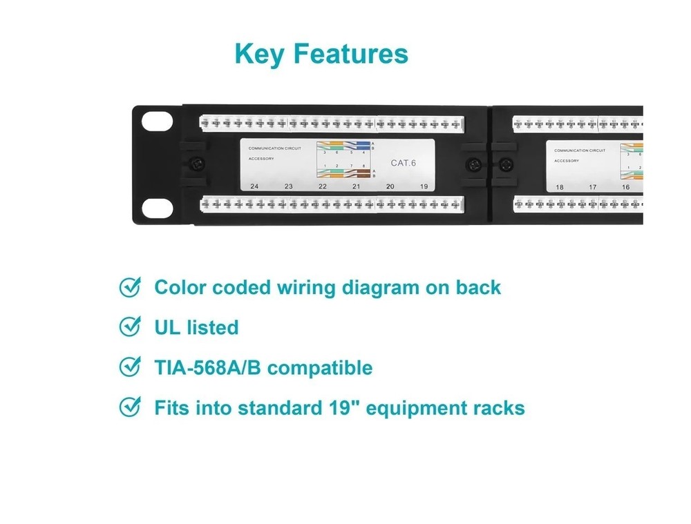 24-PORT CAT.6 Communication Circuit Accessory PATCH PANEL 19" NEW