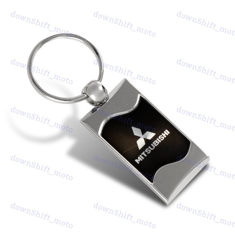 Mitsubishi Black Rectangular Authentic Chrome Key Fob Key ring Keychain Lanyard