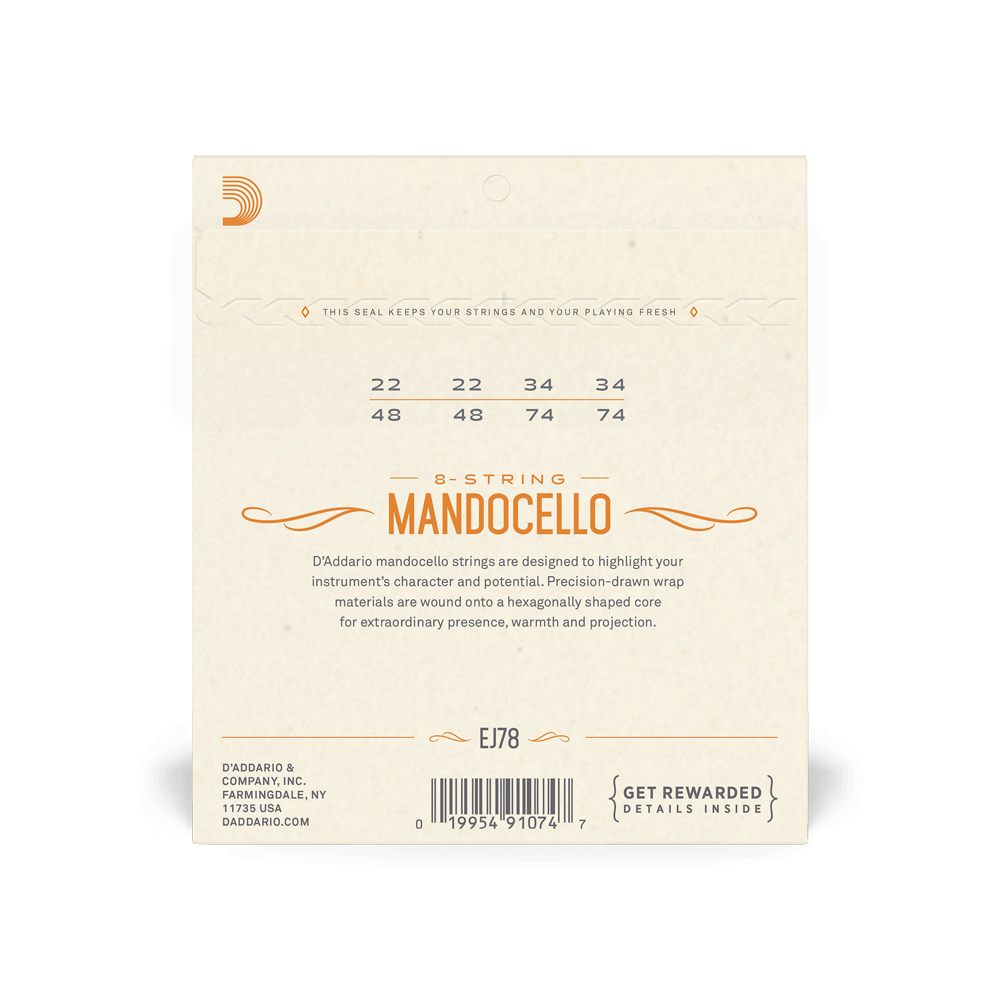 D'Addario EJ78 Phosphor Bronze Mandocello Strings, 22-74