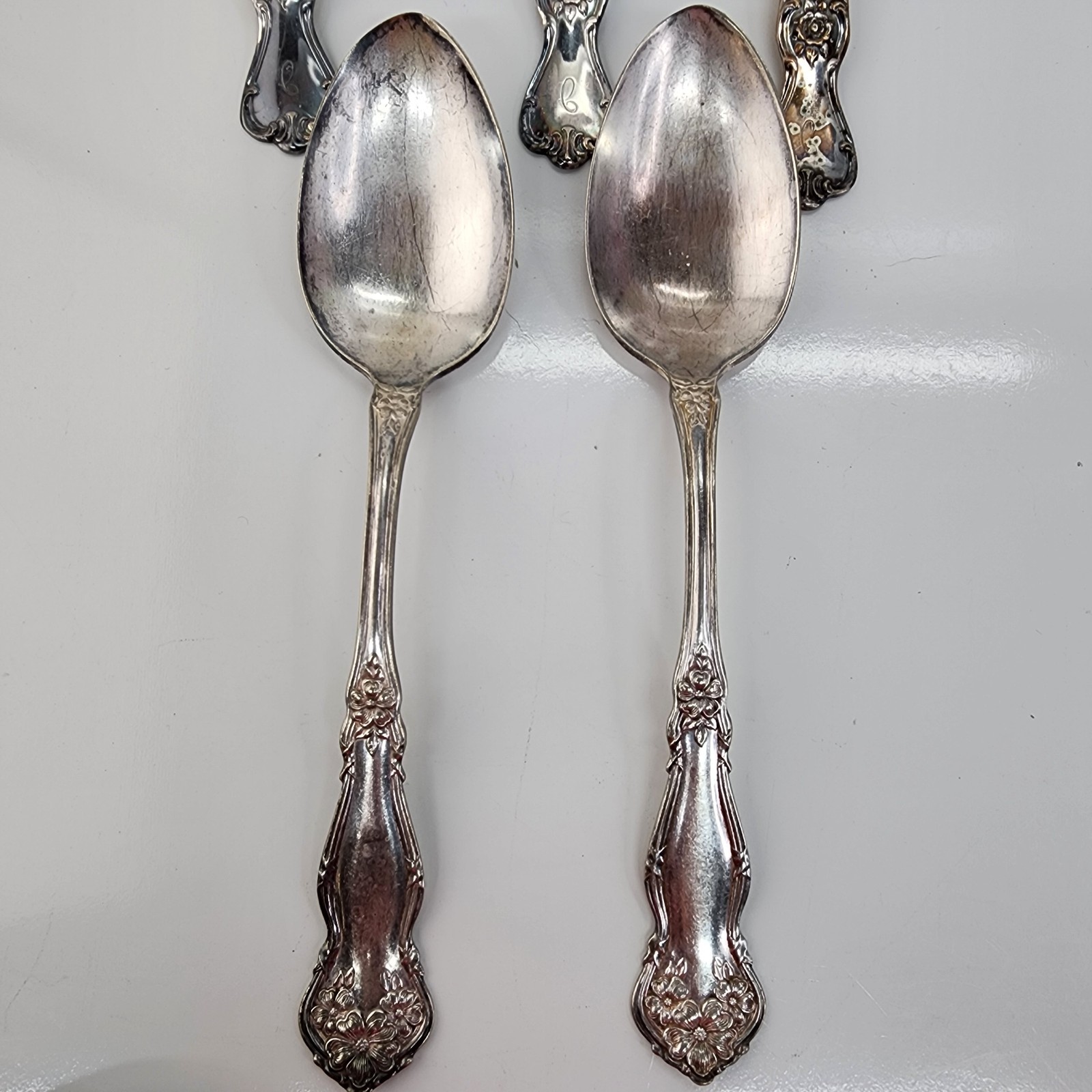 5 Vtg Silverplate Serving Spoons Wm Rogers Arbutus & Old Company Signature Rose