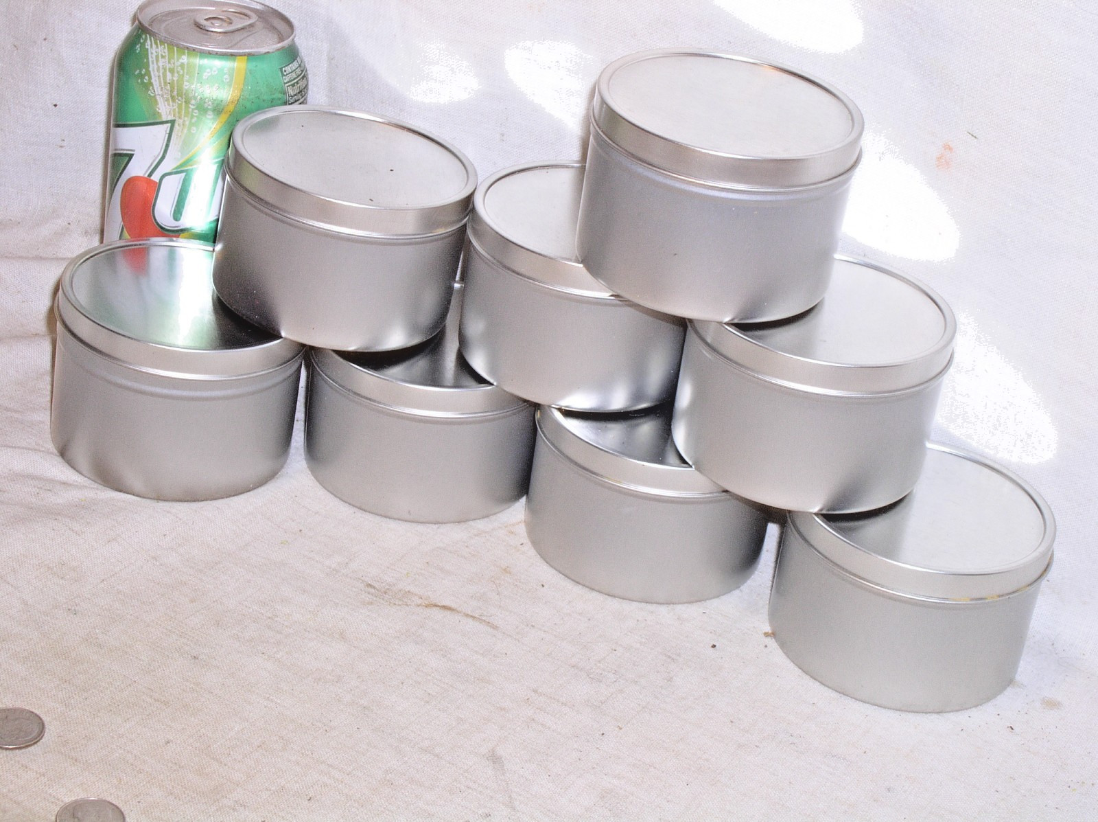 8 EMPTY SEAMLESS SILVER METAL CANDLE WIC CANDEL MAKING DIY CRAFT 8 OZ TIN W/LID