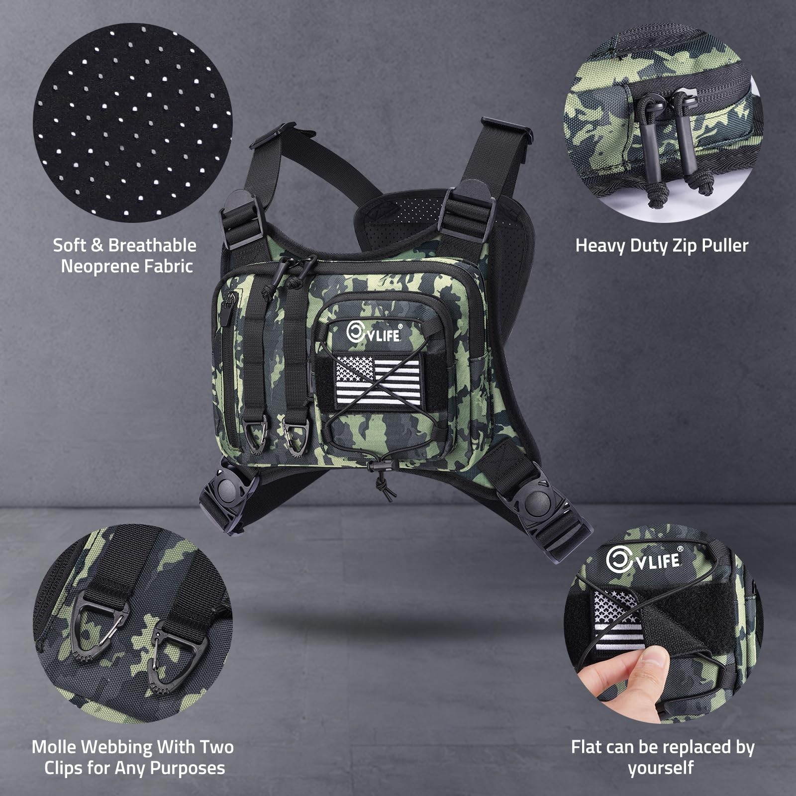 CVLIFE Outdoor Chest Bag for Men, Tactical Chest Pack, Adjustable Running Ves...