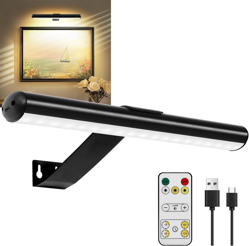 TINTINDOC Picture Light Battery,Brightness Dimmable Timer Setting,Rechargeable