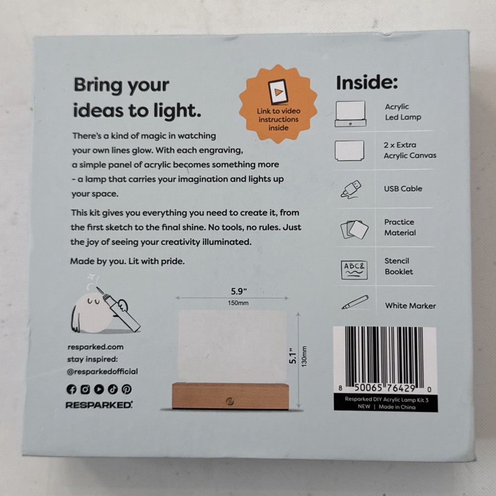 Resparked, Acrylic Lamp Engraving Kit, For Beginners