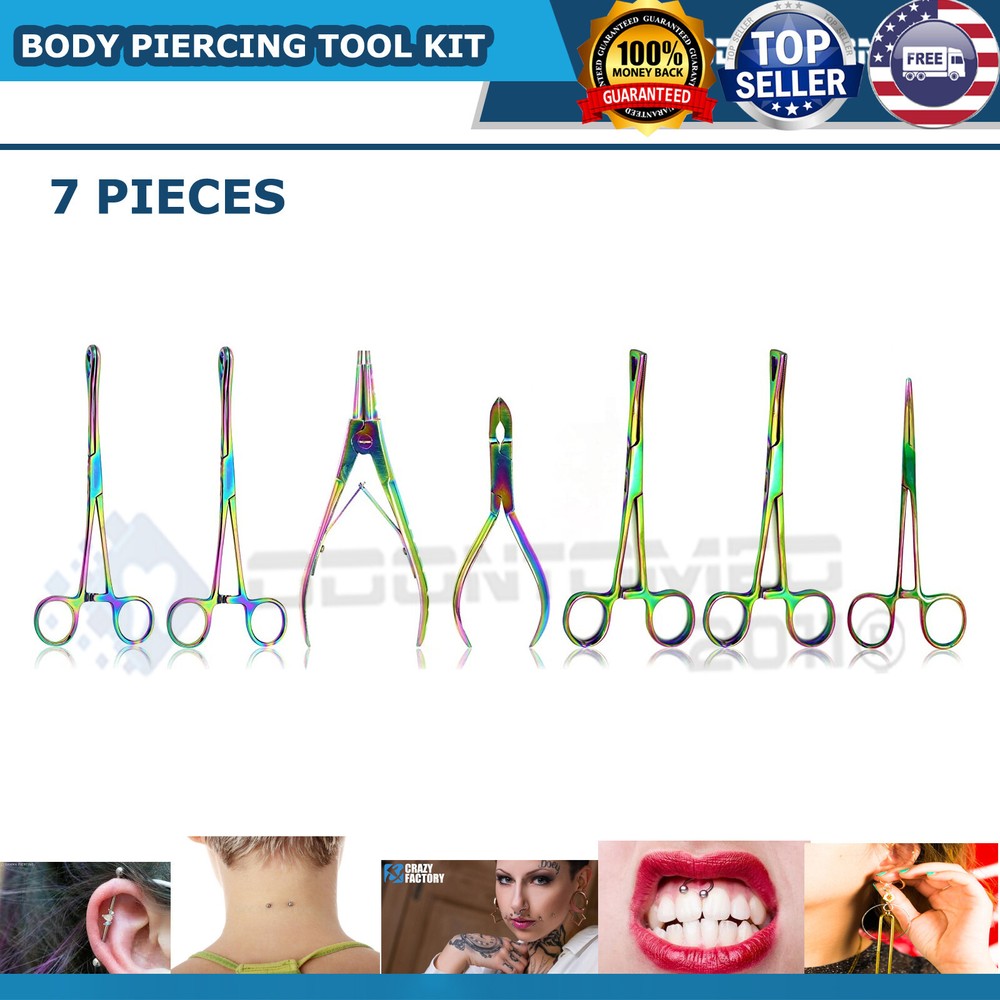 2 SET PROFESSIONAL 7 Body Piercing Instruments Kit Tools Penington Forcep MULTI